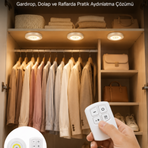 Led Lamba 3'lü Uzaktan Kumandalı Yapışkanlı Beyaz Işık