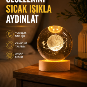 Ahşap Standlı Sarı Işıklı Dekoratif Küre Kız Figürü Tasarım