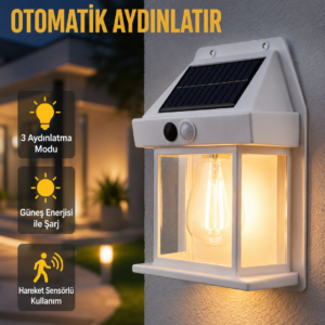 Üç Modlu Güneş Enerjili Duvar Lambası 1800mAh Bataryalı ve Hareket Sensörlü