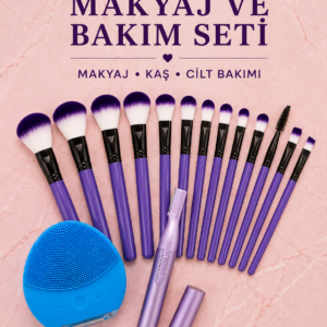 3’lü Makyaj ve Cilt Bakım Seti 12 Parça Makyaj Fırçası Kaş Alma Düzeltme ve Silikon Yüz Temizleme Cihazı