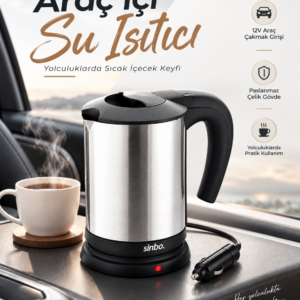 Otomobil İçin 12V Çakmak Soketli Paslanmaz Çelik Taşınabilir Su Isıtıcı Seyahat Kettle
