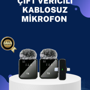 2in1 Kablosuz Yaka Mikrofonu iOS ve Android Uyumlu