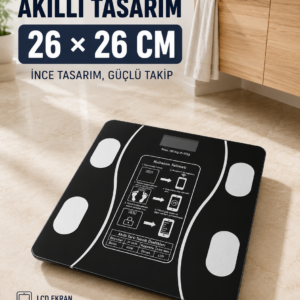 180 Kg Akıllı Cam Tartı Bluetooth Vücut Yağ Kas Su ve BMI Ölçüm Destekli Baskül