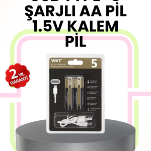 Tekrar Şarj Edilebilir AA USB Type-C Pil | 1000+ Döngü | 1.5V Sabit Voltaj