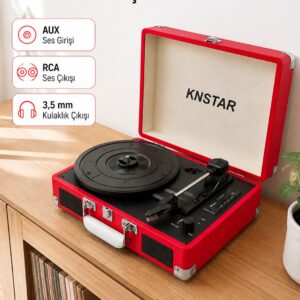 Şarj Edilebilir Taşınabilir Pikap 1800 mAh Dahili Pil Bluetooth ve Çoklu Bağlantı Seçenekli