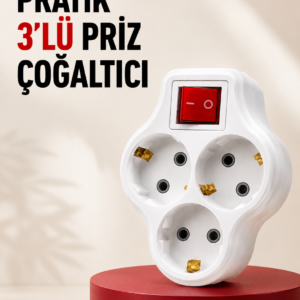 3’lü Topraklı Priz Çoklayıcı Açma Kapama Anahtarlı Direkt Prize Takılan Adaptör