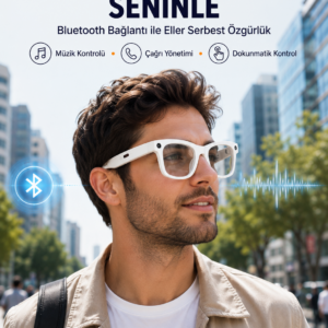 Kameralı Akıllı Gözlük Bluetooth Telefon Görüşmeli Video Fotoğraf Kayıtlı AI Çeviri Destekli Dokunmatik Kontrollü