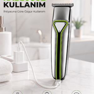 T Bıçaklı Saç Sakal Kesme Makinesi Şarjlı Kablosuz Ense Favori Şekillendirme Tıraş Makinesi