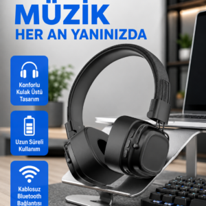 Bluetooth Kablosuz Kulak Üstü Kulaklık Katlanabilir Konforlu ve Şık Tasarımlı