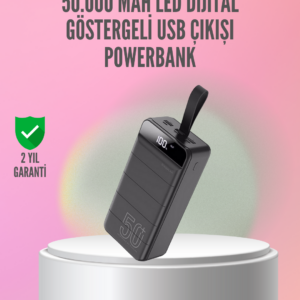 50.000 mAh Ultra Güçlü Powerbank 4 USB Çıkışlı, LED Dijital Göstergeli, Hızlı Şarj Destekli Taşınabilir Şarj Cihazı