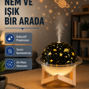 USB Projeksiyon Gece Lambası ve Hava Nemlendirici – Aromaterapi Destekli, Taşınabilir Mini