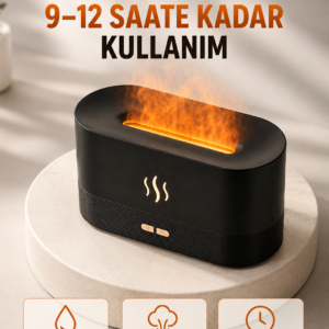 180 ML Alev Efektli Aroma Difüzörü Ultrasonik Buharlı Aromaterapi Cihazı