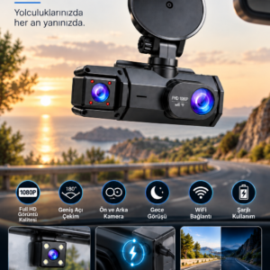 Ön Arka Kamera 1080P Full HD WiFi 180° Geniş Açı Şarjlı