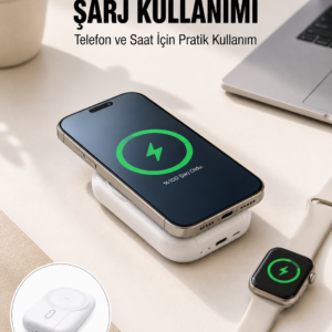 Akıllı Saat ve Telefon Uyumlu 4’ü 1 Arada Powerbank 10000 mAh Yeni Nesil