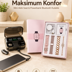 Bileklikli Amoled Ekran Akıllı Saat ve Dijital Göstergeli Kablosuz Bluetooth Kulaklık ANC/ ENC