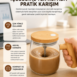 IP6 Su Sızdırmaz Şarjlı Kupa 3D Karıştırma, 400 ml Yeni Nesil