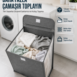 Modern Tasarımlı Duvara Monte Kirli Çamaşır Sepeti Pratik Saklama Çözümü