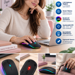 İnce Ergonomik Tasarım 2.4G Kablosuz LED Mouse