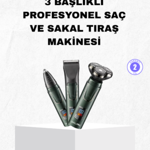 Şarjlı ve Kablosuz 3 Başlıklı Profesyonel Bakım Seti – Saç, Sakal, Burun ve Kulak Düzeltici