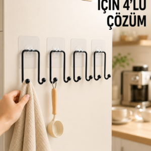 4 Adet Yapışkanlı Askı Çok Amaçlı Mutfak Banyo Düzenleyici Askılık