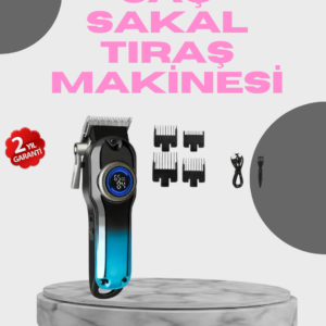 Profesyonel Saç Kesme Makinesi – 2000 mAh Şarjlı, LCD Ekranlı