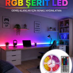 RGB Şerit LED 5 Metre 5050 SMD Kumandalı Çok Renkli Ev Oda TV Arkası Dekoratif Aydınlatma