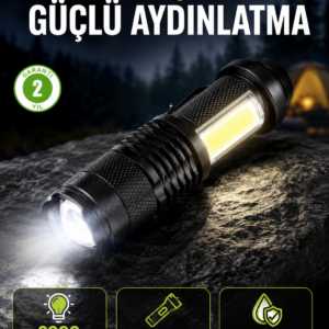 4 Modlu USB Şarjlı LED El Feneri Kamp ve Outdoor