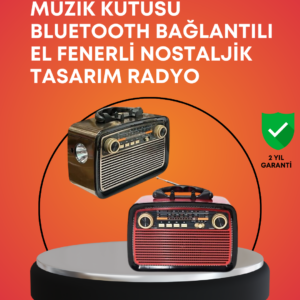 Nostaljik Radyo Görünümlü Bluetooth Hoparlör – FM/AM Yayın, Kablosuz Bağlantı, Şarj Edilebilir