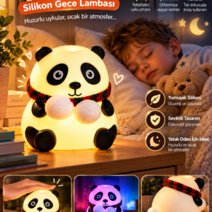 Renkli Işık Modlu Silikon Panda Gece Lambası Dokunmatik Kontrollü Sevimli Dekoratif
