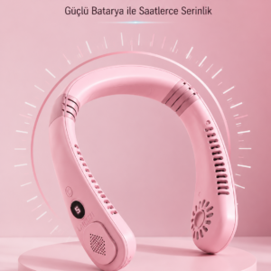 Pembe Boyun Fanı Sessiz Çalışan USB Şarjlı Taşınabilir Kişisel Serinletici