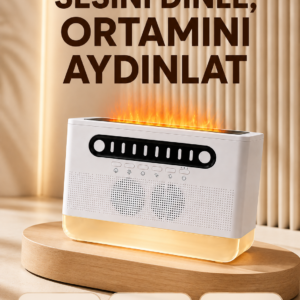 8 Çeşit Beyaz Gürültülü Kablosuz Hoparlör ve Renkli Alev Efektli Gece Lambası