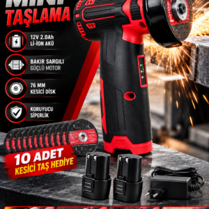 DFL70 Şarjlı Mini Taşlama Makinesi 12V Li-Ion Çift Akü 76 mm Kesici Disk ve 10 Adet Taş