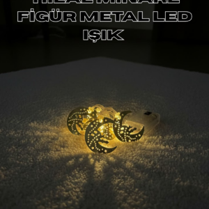 Gold Renk Metal Minareli Hilal LED Işık Pilli Ramazan Süsü
