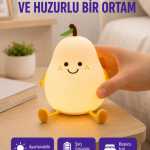 USB Şarjlı Armut Gece Lambası Dokunmatik Renk Değişimli
