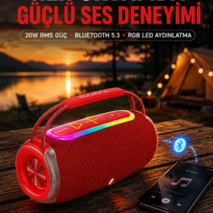 Suya Dayanıklı 20W RGB Hoparlör Bluetooth, USB, SD Kart ve AUX Girişli
