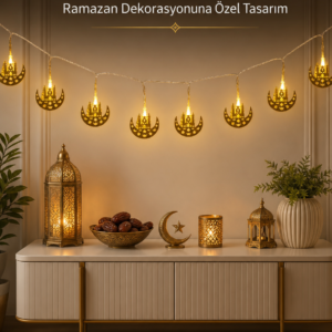 Dekoratif Minareli Hilal LED Işık Metal Gövdeli Ramazan Aydınlatma