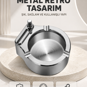 Çakmaklı Küllük Paslanmaz Metal Yuvarlak Tasarım