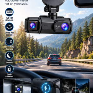 Ön Arka Kayıt 1080P Full HD 180° Geniş Açı Şarjlı Kullanım