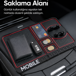 Telefon Standlı Araç İçi Organizer Kaydırmaz Silikon Konsol Düzenleyici Mat