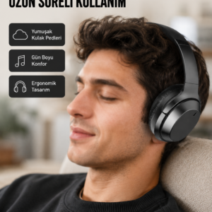 Kablosuz Bluetooth Kulaklık 5.0 18 Saat Kullanım Dinamik Sürücü Siyah Yeni Nesil