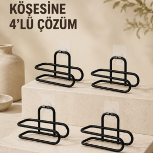 Delmeden Monte Tuvalet Kağıdı Askısı Siyah Metal Yapışkanlı Banyo Kağıtlığı 4’lü Set