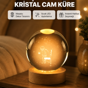 8 cm Küçük Prens Cam Küre USB Işıklı Ahşap Tabanlı Dekor