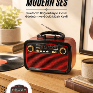 Nostalji Radyo Bluetooth Hoparlör USB-SD Kart Giriş Led Fener Işıklı Bataryalı Pilli Yeni Nesil