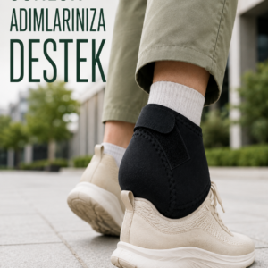 Topuk Destek Çorabı M Beden 40-45 Ayarlanabilir Cırtlı Esnek Siyah Tasarım