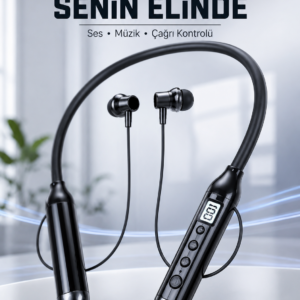 Uzun Kullanım Süreli Bluetooth Kulaklık Boyun Bantlı Mikrofonlu 600 Saat Müzik Süreli Ses ve Çağrı Kontrollü Kablosuz Kulaklık