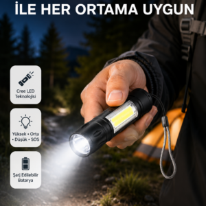 Ultra Dayanıklı 4 Mod Şarjlı Işıldak | Suya ve Darbeye Dayanıklı | 100.000 Saat LED Ömrü