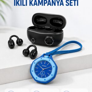 Kablosuz Kulaklık Mavi Çanta Aksesuar Saati Kampanyalı Müzik ve Günlük Kullanım Seti