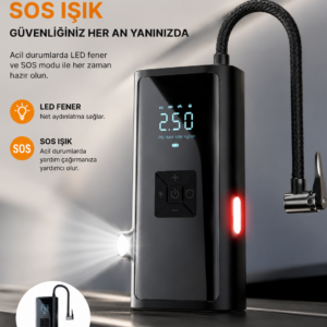 LED Fenerli ve SOS Işıklı Çok Fonksiyonlu Hava Kompresörü Yeni Nesil