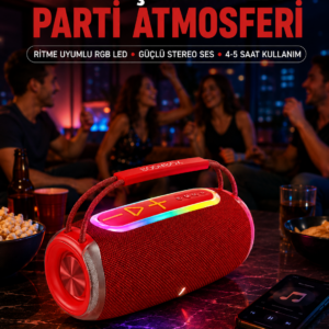 20W Güçlü Ses Çift Sürücülü RGB LED Işıklı Bluetooth 5.3 Hoparlör