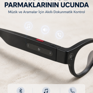 Siyah Kameralı Akıllı Gözlük AI Görüntü Tanıma Bluetooth Müzik Telefon Görüşme Dokunmatik Kontrollü